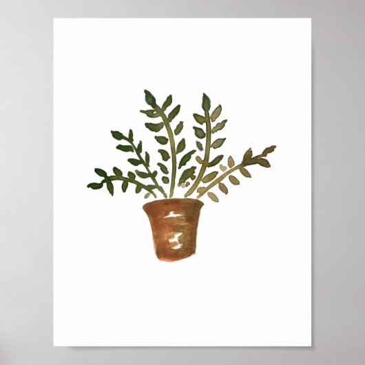 Botanisch groen Plant Waterverf Schilderend Poster (Voorkant)