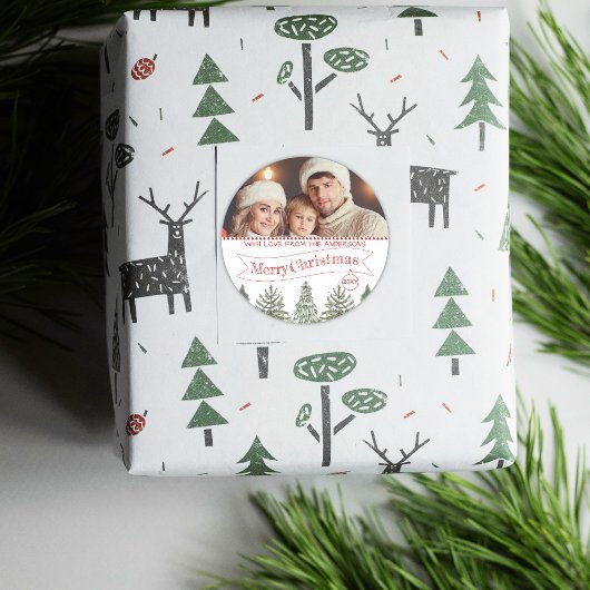 Botanisch groen Rood groen Foto Vrolijk Kerstmis Ronde Sticker