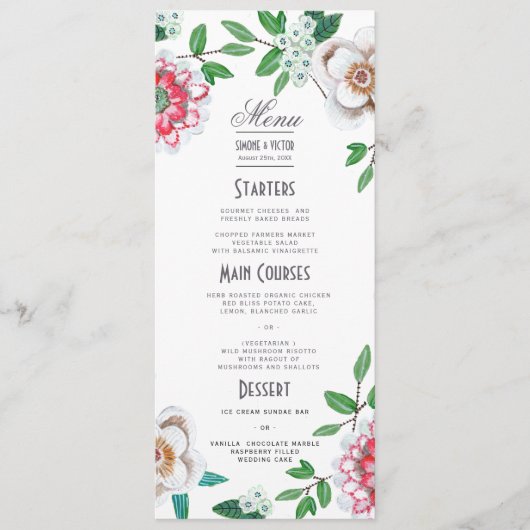 Botanisch Groen Roze Floral Wedding Menu (Voorkant)