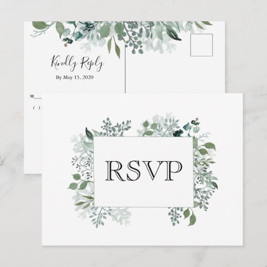 Botanisch groen RSVP bruiloft Lijst gebladerte Briefkaart (Voorkant / Achterkant)