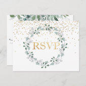 Botanisch groen RSVP Bruiloft Lijst Gold Postcar Briefkaart (Voorkant / Achterkant)