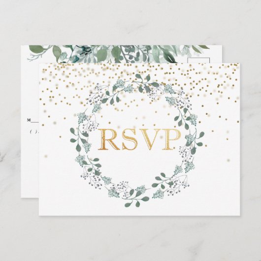 Botanisch groen RSVP Bruiloft Lijst Gold Postcar Briefkaart (Voorkant / Achterkant)