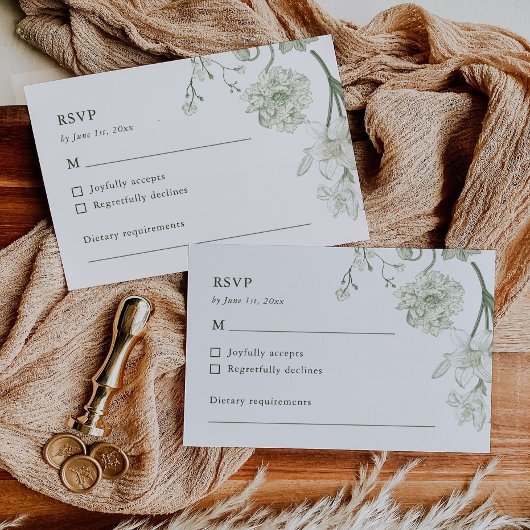 Botanisch groen RSVP-kaart –  bloemen RSVP Kaartje