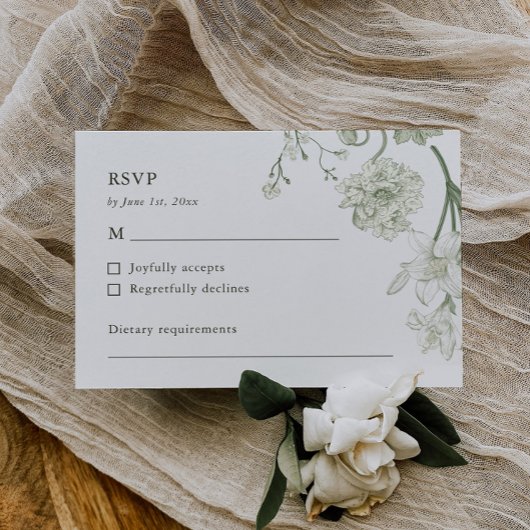 Botanisch groen RSVP-kaart –  bloemen RSVP Kaartje