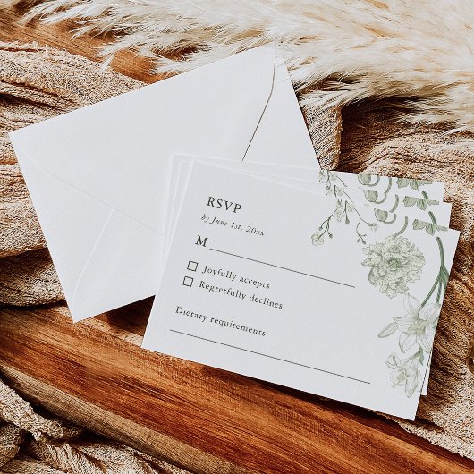 Botanisch groen RSVP-kaart –  bloemen RSVP Kaartje