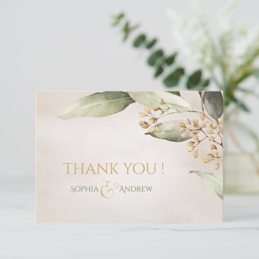 Botanisch groen  rustiek dank u bedankkaart (Staand voorkant)