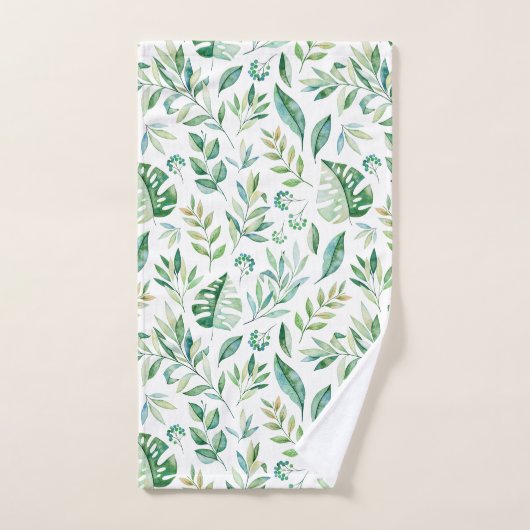 Botanisch groen rustiek gebladerpatroon handdoek (Handdoek)