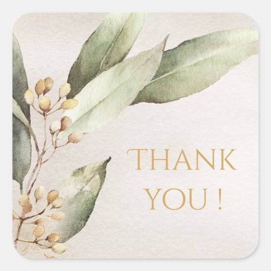 Botanisch groen  rustieke bruiloft gunst vierkante sticker (Voorkant)