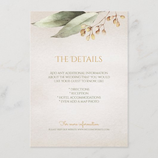 Botanisch groen rustieke detailkaart informatiekaartje (Voorkant)