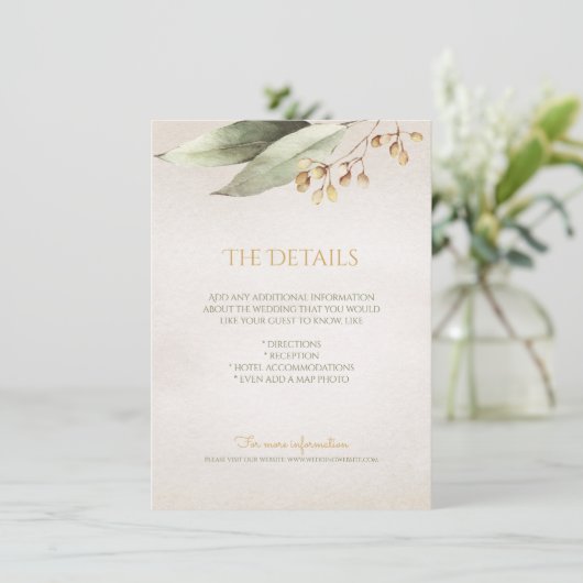 Botanisch groen rustieke detailkaart informatiekaartje (Staand voorkant)