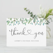 Botanisch groen Salie Groene Hart Bruiloft Bedankkaart (Staand voorkant)