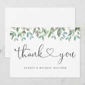 Botanisch groen Salie Groene Hart Bruiloft Bedankkaart (Voorkant / Achterkant)