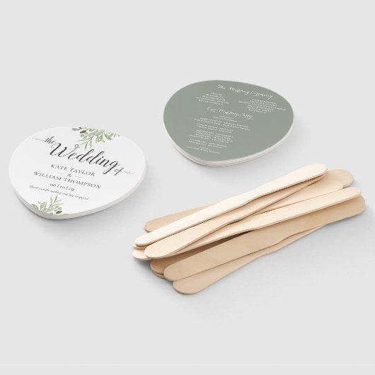 Botanisch groen script huwelijksprogramma handwaaier (Niet-gemonteerd)