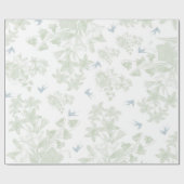 Botanisch groen  sierlijke bloemengrijze vogeltjes cadeaupapier (Vlak)