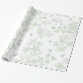 Botanisch groen  sierlijke bloemengrijze vogeltjes cadeaupapier (Uitgerold)