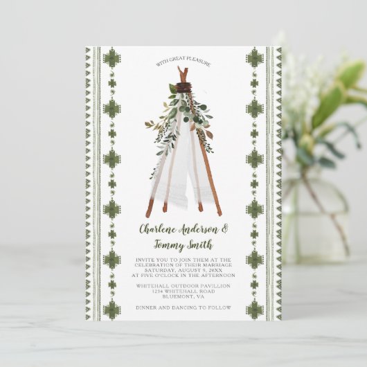 Botanisch groen Tribal Boho Teepee Kaart (Staand voorkant)