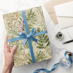 Botanisch groen varen beige bloemmotief cadeaupapier