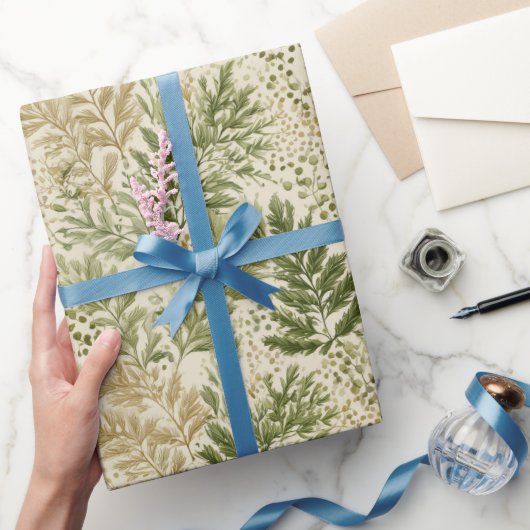 Botanisch groen varen beige bloemmotief cadeaupapier (Geschenken)