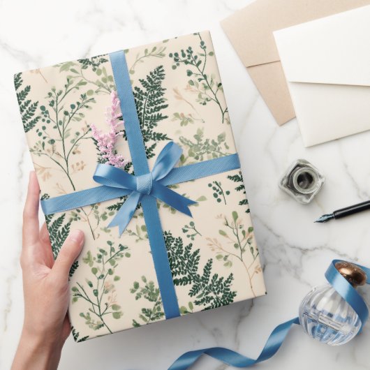 Botanisch groen varen beige bloemmotief cadeaupapier (Geschenken)