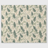 Botanisch groen varen beige bloemmotief cadeaupapier (Vlak)