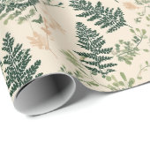 Botanisch groen varen beige bloemmotief cadeaupapier (Rol Hoek)