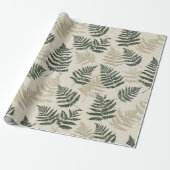 Botanisch groen varen beige bloemmotief cadeaupapier (Uitgerold)