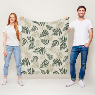 Botanisch groen varen beige bloemmotief fleece deken