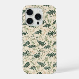 Botanisch groen varen beige bloemmotief iPhone 15 pro case