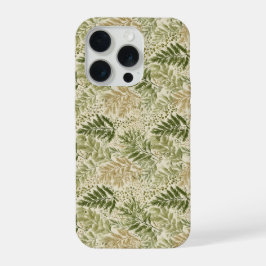 Botanisch groen varen beige bloemmotief iPhone 15 pro case