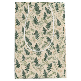 Botanisch groen varen beige bloemmotief medium cadeauzakje
