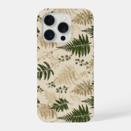 Botanisch groen varen beige bloempatroon iPhone 15 pro case