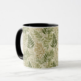 Botanisch groen varen beige bloempatroon mok