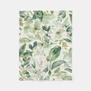 Botanisch groen waterverf bloemen bladeren natuur fleece deken