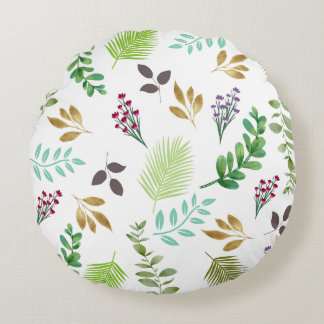 Botanisch groen Waterverf Cottage Rond Kussen