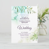 ~ Botanisch groen Waterverf Elegante bruiloft Kaart (Staand voorkant)