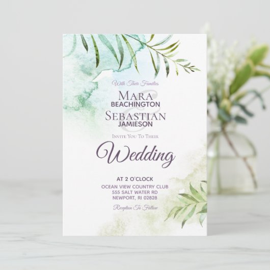 ~ Botanisch groen Waterverf Elegante bruiloft Kaart (Staand voorkant)