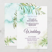 ~ Botanisch groen Waterverf Elegante bruiloft Kaart (Voorkant / Achterkant)
