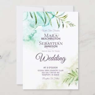 ~ Botanisch groen Waterverf Elegante bruiloft Kaart