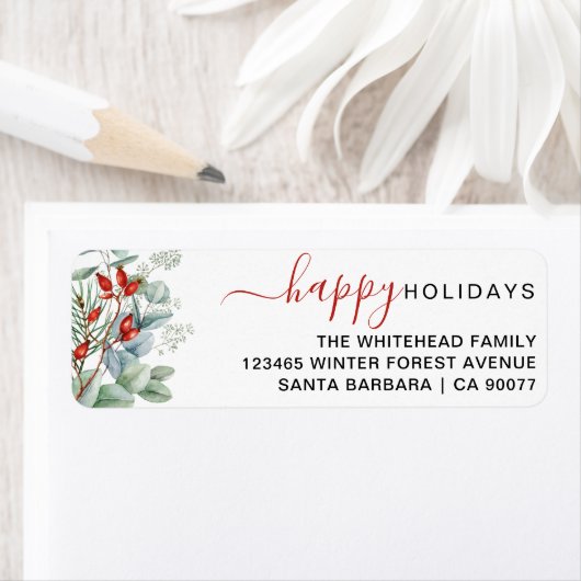 Botanisch groen Waterverf Happy Holiday Etiket (Insitu)