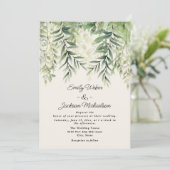 Botanisch groen Waterverf verlaat bruiloft Kaart (Staand voorkant)