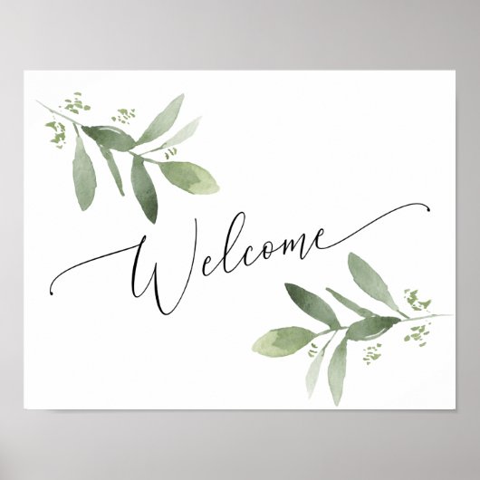 Botanisch groen welkomstbord bruiloft of shower poster (Voorkant)