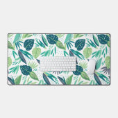 Botanisch Groen & Wit Bladpatroon Bureaumat (Keyboard & Muis)