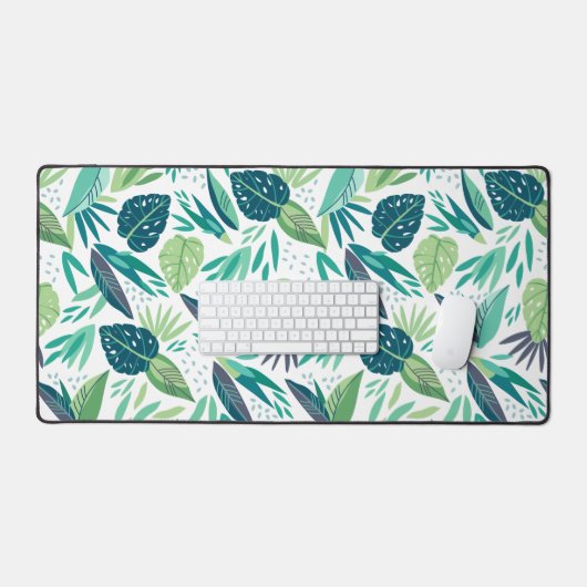 Botanisch Groen & Wit Bladpatroon Bureaumat (Keyboard & Muis)
