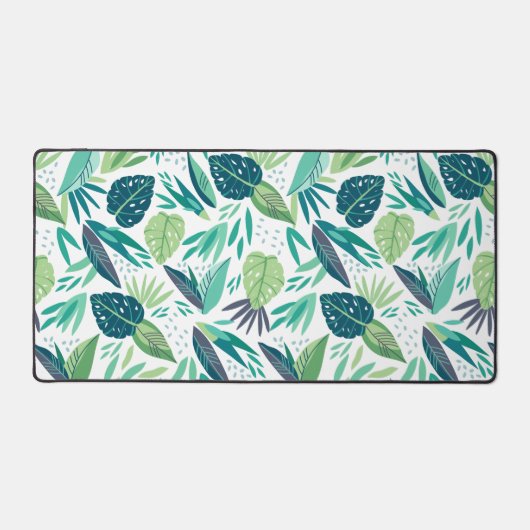 Botanisch Groen & Wit Bladpatroon Bureaumat (Voorkant)