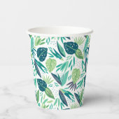 Botanisch Groen & Wit Bladpatroon Papieren Bekers (Achterkant)