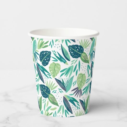 Botanisch Groen & Wit Bladpatroon Papieren Bekers (Achterkant)