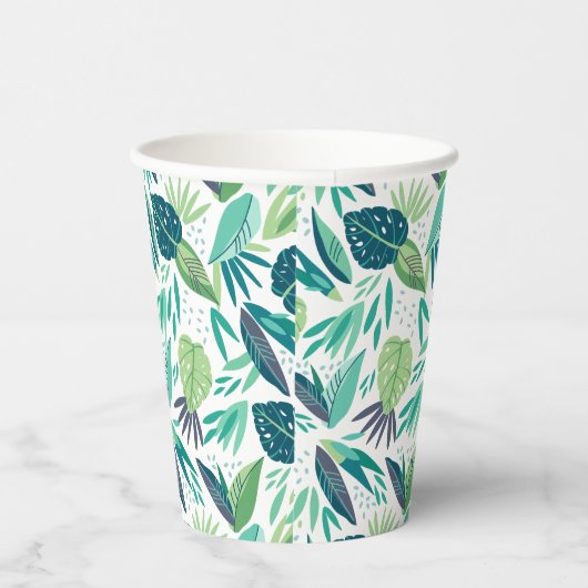 Botanisch Groen & Wit Bladpatroon Papieren Bekers (Rechts)