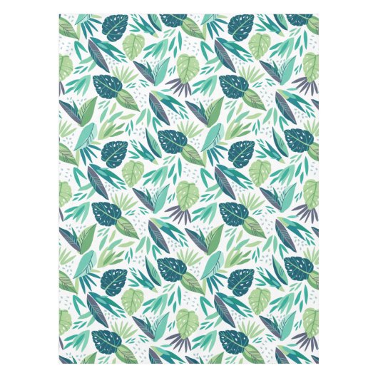 Botanisch Groen & Wit Bladpatroon Tafelkleed (Voorkant)