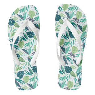 Botanisch Groen & Wit Bladpatroon Teenslippers