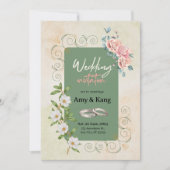 Botanisch groen wit waterverf bloemenbruiloft kaart (Voorkant)